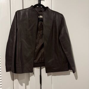 SOLD Lord & Taylor Medium biker Brown leather moto jacket with zipper closure